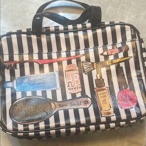 Henri Bendel Striped Makeup Bag with Cosmetic Print